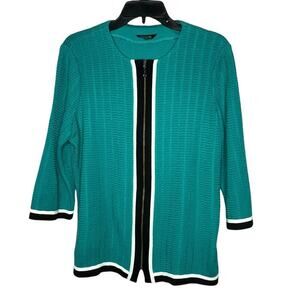 Misook Knit Zip Up Teal Green Office Business Jacket Size Medium